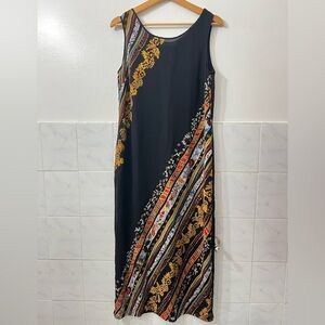 Vintage Bloomingdale’s Black Silk Floral Maxi Dress Petite 12 Boho Fairy Grunge